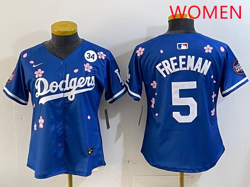 Women Los Angeles Dodgers #5 Freeman Blue Sakura Edition 2025 Nike MLB Jersey style 5